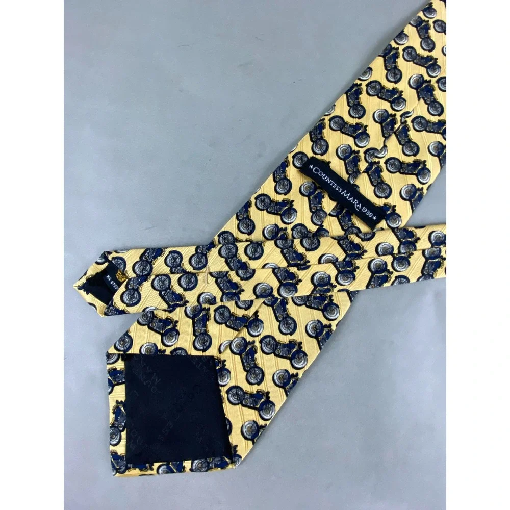 Countess Mara Mens‎ Motorcycle Silk Tie Yellow Blue Novelty Biker Designer 57x4